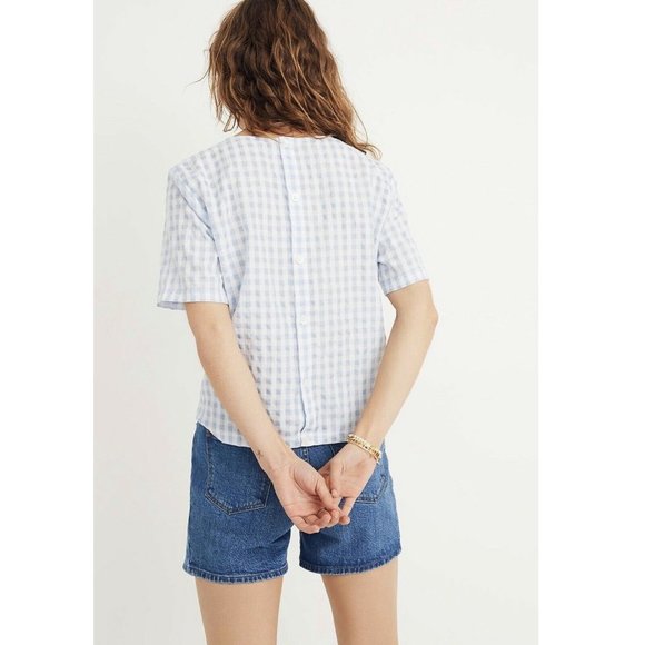 NWT Madewell Button-Back Tie Tee in Gingham Check - Picture 2 of 8